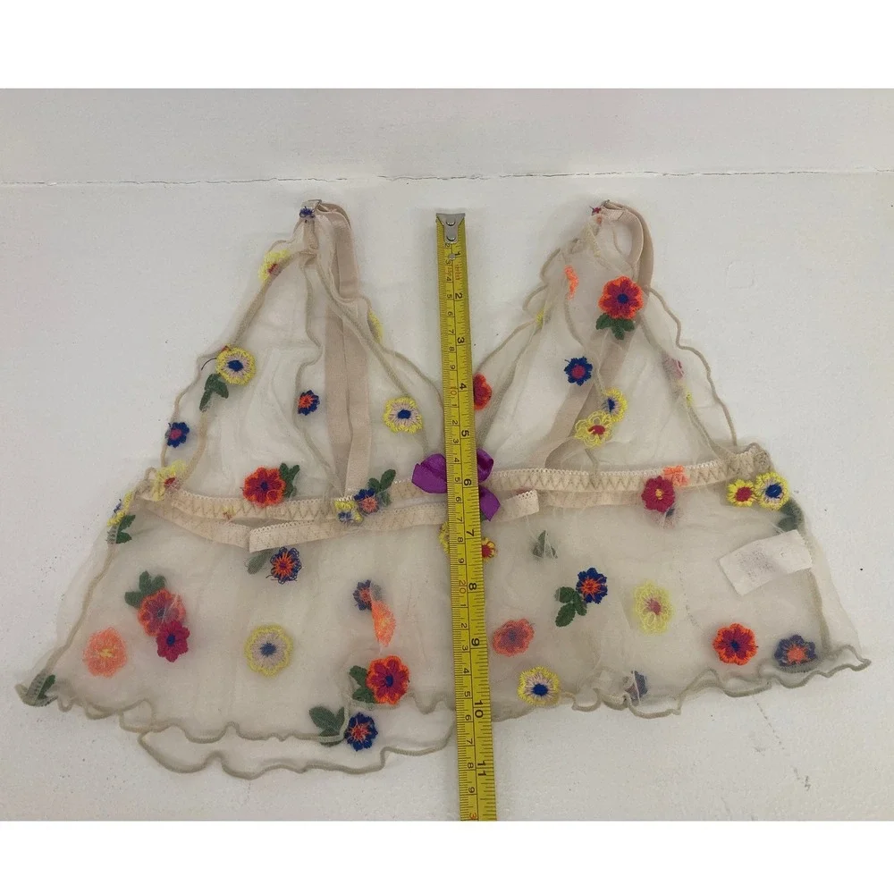Coachella Music Festival‎ Sheer Bralette Embroidered Wildflowers Fairycore Twee